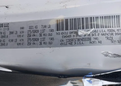 2019 Ram 1500 Longhorn 4X4 6'4 Box from USA, damaged, VIN 1C6SRFST8KN659398